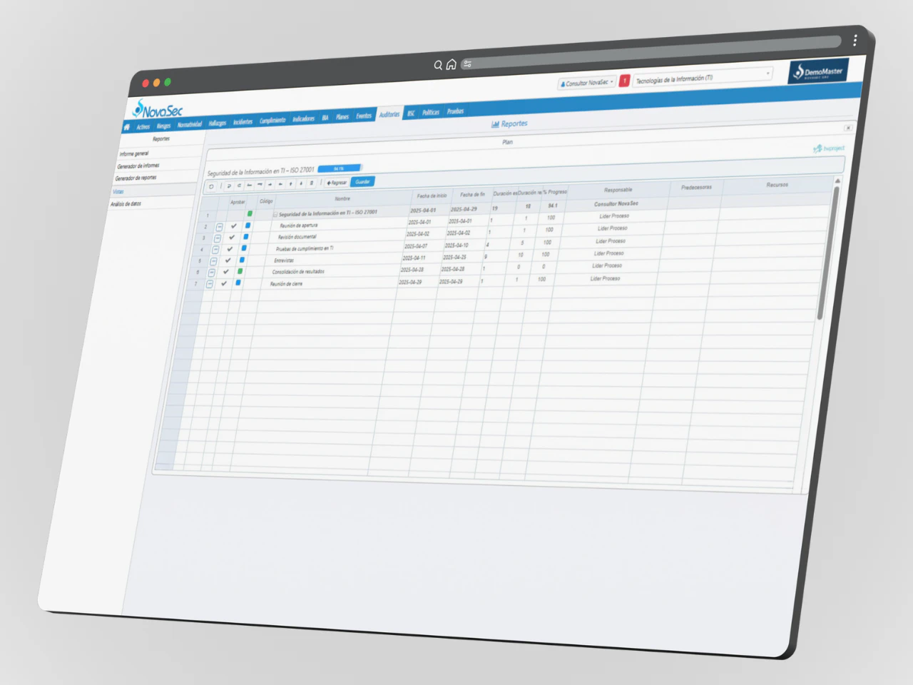 dashboard software modulo auditoria de riesgos panel gestion auditoria novasec grc
