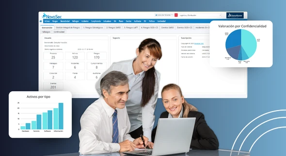 gestores grc revisando dashboard de software Novasec